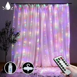 300 LEDs Window Curtain Fairy Lights 8 Modes and Remote Control for Bedroom (Multicolor, 300 x 300cm) - ElectronX Plus