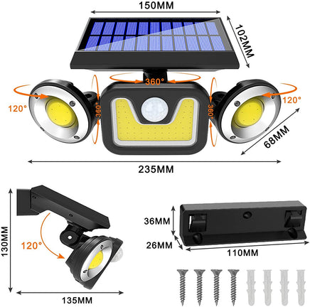 Outdoor Solar Lights with 3 Adjustable Head for Porch Garden Patio - ElectronX Plus