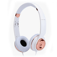 White Rose Gold Holysmoke Motif On Ear Foldable Headphones - ElectronX Plus