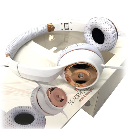 White Rose Gold Holysmoke Motif On Ear Foldable Headphones - ElectronX Plus