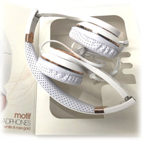 White Rose Gold Holysmoke Motif On Ear Foldable Headphones - ElectronX Plus