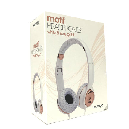 White Rose Gold Holysmoke Motif On Ear Foldable Headphones - ElectronX Plus