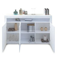 LED High Gloss White Buffet Kitchen Cabinet Sideboard Cupboard White - ElectronX Plus