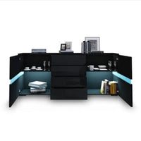 Buffet Sideboard Cabinet High Gloss RGB LED Storage Cupboard with 2 Doors & 4 Drawers Black - ElectronX Plus