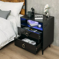 Amelia Modern LED Bedside table with USB and power socket Black - ElectronX Plus