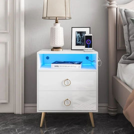 Amelia Modern LED Bedside table with USB and power socket White - ElectronX Plus