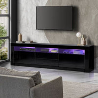 LED RGB TV Cabinet Entertainment Unit Stand Gloss Drawers 160cm Black - ElectronX Plus