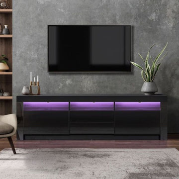 LED RGB TV Cabinet Entertainment Unit Stand Gloss Drawers 160cm Black - ElectronX Plus