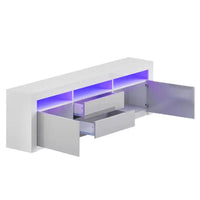 LED RGB TV Cabinet Entertainment Unit Stand Gloss Drawers 160cm White - ElectronX Plus