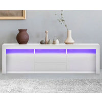 LED RGB TV Cabinet Entertainment Unit Stand Gloss Drawers 160cm White - ElectronX Plus