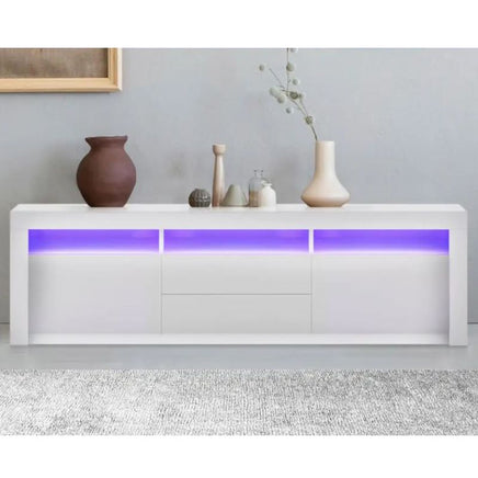 LED RGB TV Cabinet Entertainment Unit Stand Gloss Drawers 160cm White - ElectronX Plus