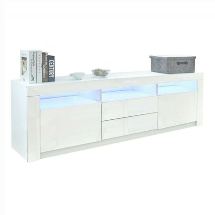 LED RGB TV Cabinet Entertainment Unit Stand Gloss Drawers 160cm White - ElectronX Plus