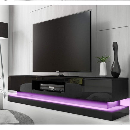 Modern High Gloss LED RGB TV Entertainment Unit with Storage 220cm - Black - ElectronX Plus