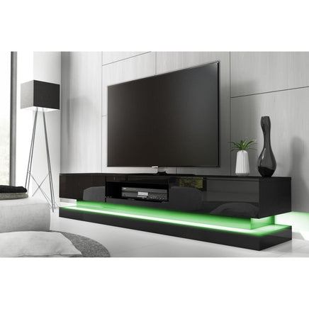 Modern High Gloss LED RGB TV Entertainment Unit with Storage 220cm - Black - ElectronX Plus