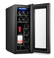 12 Bottle Wine Cellar Fridge w/ Glass Door, Temperature Control & Cooler - ElectronX Plus