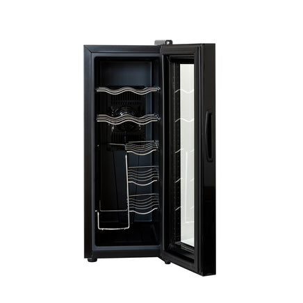 12 Bottle Wine Cellar Fridge w/ Glass Door, Temperature Control & Cooler - ElectronX Plus