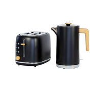 1.7L Kitchen Kettle and 2-Slice Bread Toaster Set in Black with Wood Accents - ElectronX Plus