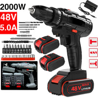 48V BRUSHLESS HEAVY DUTY CORDLESS DRILL IMPACT DRIVER KIT HAMMER +2 BATTERY Box - ElectronX Plus