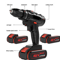 48V BRUSHLESS HEAVY DUTY CORDLESS DRILL IMPACT DRIVER KIT HAMMER +2 BATTERY Box - ElectronX Plus