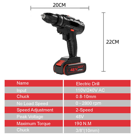 48V BRUSHLESS HEAVY DUTY CORDLESS DRILL IMPACT DRIVER KIT HAMMER +2 BATTERY Box - ElectronX Plus