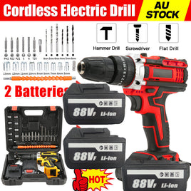 Cordless Drill w/2 Battery Heavy Duty Impact Driver Kit Brushless Hammer Set 88V - ElectronX Plus