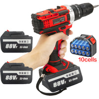 Cordless Drill w/2 Battery Heavy Duty Impact Driver Kit Brushless Hammer Set 88V - ElectronX Plus