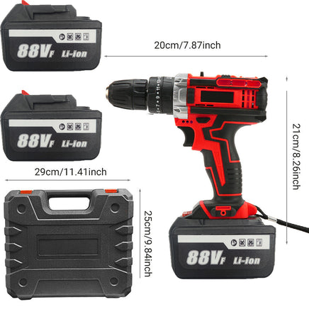 Cordless Drill w/2 Battery Heavy Duty Impact Driver Kit Brushless Hammer Set 88V - ElectronX Plus