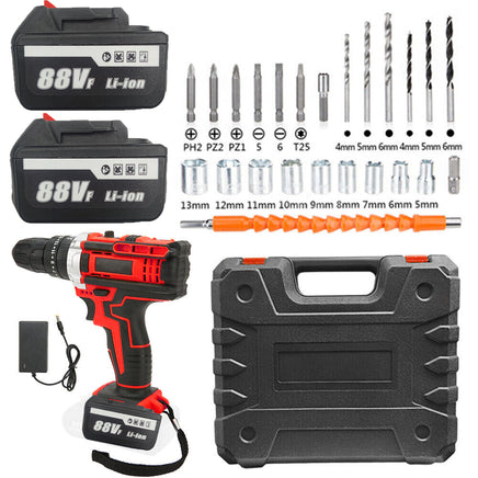 Cordless Drill w/2 Battery Heavy Duty Impact Driver Kit Brushless Hammer Set 88V - ElectronX Plus