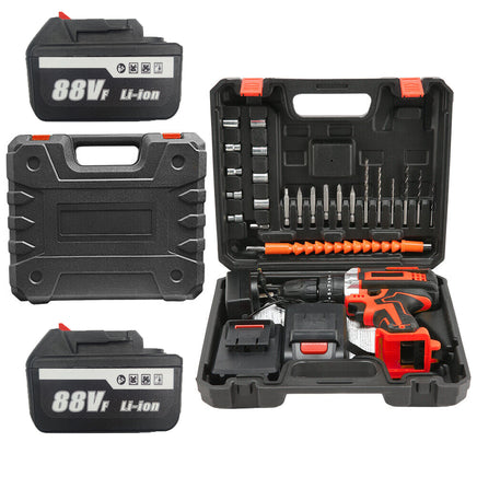 Cordless Drill w/2 Battery Heavy Duty Impact Driver Kit Brushless Hammer Set 88V - ElectronX Plus