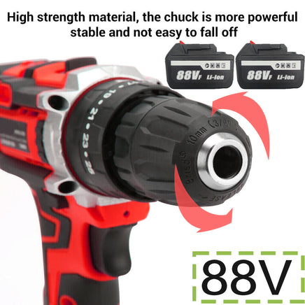 Cordless Drill w/2 Battery Heavy Duty Impact Driver Kit Brushless Hammer Set 88V - ElectronX Plus