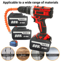 Cordless Drill w/2 Battery Heavy Duty Impact Driver Kit Brushless Hammer Set 88V - ElectronX Plus