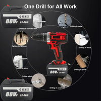 Cordless Drill w/2 Battery Heavy Duty Impact Driver Kit Brushless Hammer Set 88V - ElectronX Plus