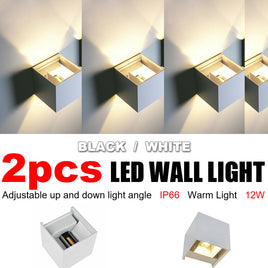 2PCS 12W LED Wall Light Waterproof Up Down Lamp Cube Sconce Yard Indoor Outdoor - ElectronX Plus