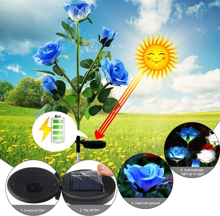 Blue Bulk Solar Garden Lights 75cm Long Rose Flowers Yard Lamp Xmas Halloween Deco AU - ElectronX Plus