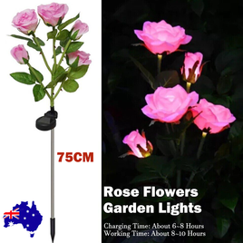 Pink Bulk Solar Garden Lights 75cm Long Rose Flowers Yard Lamp Xmas Halloween Deco AU - ElectronX Plus