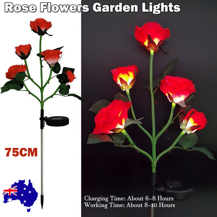 Red Bulk Solar Garden Lights 75cm Long Rose Flowers Yard Lamp Xmas Halloween Deco AU - ElectronX Plus