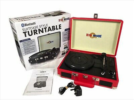 Bluetooth Suitcase Style Record Player - Red - ElectronX Plus