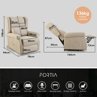 FORTIA Electric Recliner Lift Heat Chair for Elderly, Massage, Heat Therapy, Aged Care, Beige - ElectronX Plus