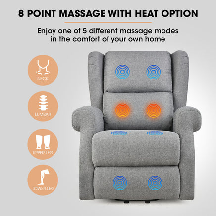 FORTIA Electric Recliner Lift Heat Chair for Elderly, Massage, Heat Therapy, Aged Care, Grey - ElectronX Plus