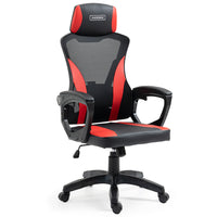 OVERDRIVE Ergonomic Gaming Desk Chair, Height Adjustable Lumbar Support, Mesh Fabric, Faux Leather, Headrest, Black/Red - ElectronX Plus