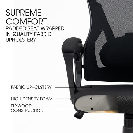 FORTIA Ergonomic Office Desk Chair, Height Adjustable Lumbar Support, Mesh Fabric, Headrest, Black - ElectronX Plus