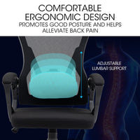 FORTIA Ergonomic Office Desk Chair, Height Adjustable Lumbar Support, Mesh Fabric, Headrest, Black - ElectronX Plus