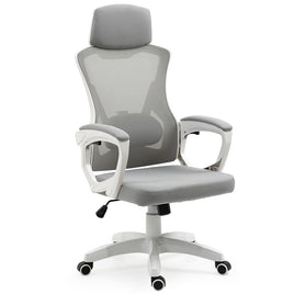 FORTIA Ergonomic Mesh Office Chair Computer Seat with Headrest Adjustable Recline, White/Grey - ElectronX Plus