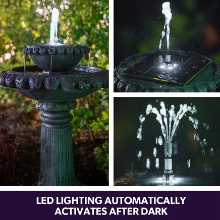 PROTEGE Water Fountain Solar Powered Battery Outdoor Bird Bath with LED Lights - ElectronX Plus