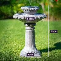 PROTEGE Solar Powered Water Feature Fountain Bird Bath with Lighting Light Grey - ElectronX Plus