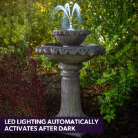 PROTEGE Solar Powered Water Feature Fountain Bird Bath with Lighting Light Grey - ElectronX Plus