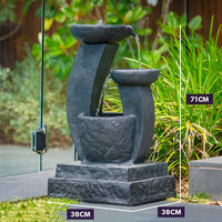 PROTEGE Solar Fountain Water Feature Outdoor Bird Bath with LED Lights - Charcoal - ElectronX Plus