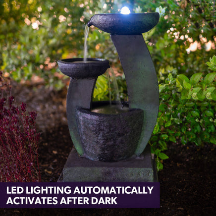 PROTEGE Solar Fountain Water Feature Outdoor Bird Bath with LED Lights - Charcoal - ElectronX Plus