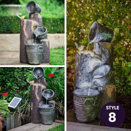 PROTEGE Solar Fountain Water Feature Outdoor Bird Bath with LED Lights - Charcoal - ElectronX Plus