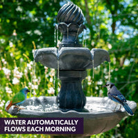 PROTEGE Water Fountain Solar Powered 3 Tiered Battery Outdoor Bird Bath with LED Lights - ElectronX Plus